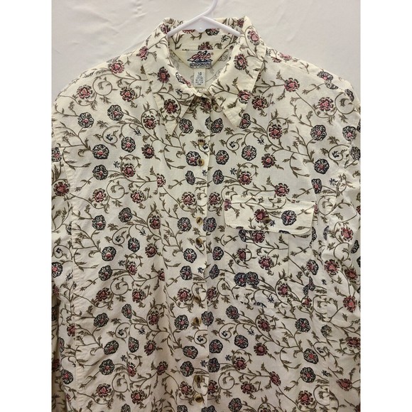 Vtg 80s 100% Cotton Linen feel Size 14 Blouse button Shirt floral long sleeve - Picture 2 of 8